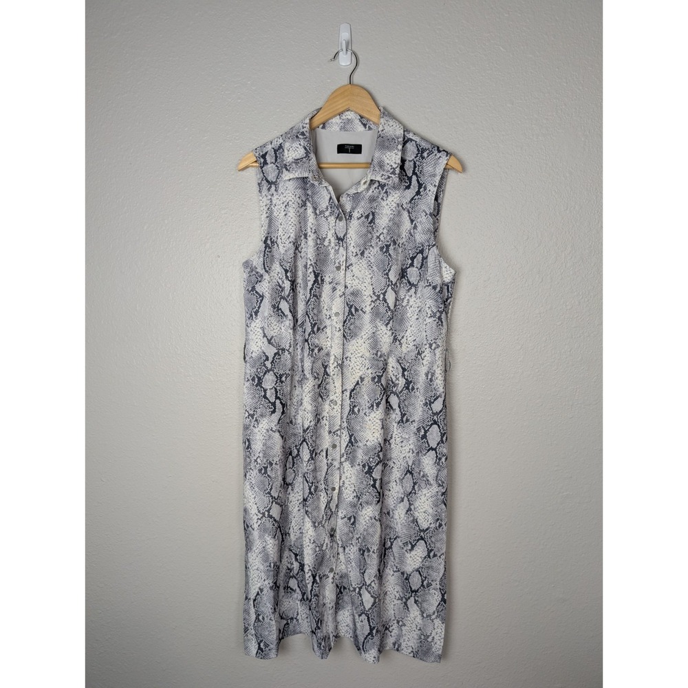 Tahari Snake Print Sleeveless  Dress‎ Size L Collared Midi Missing Belt 193